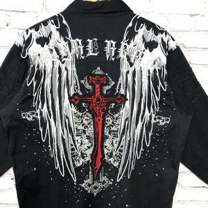 Royal Army Y2K Red Black Cross Wings Embroidered Bling Graphic Streetwear Sz 2X